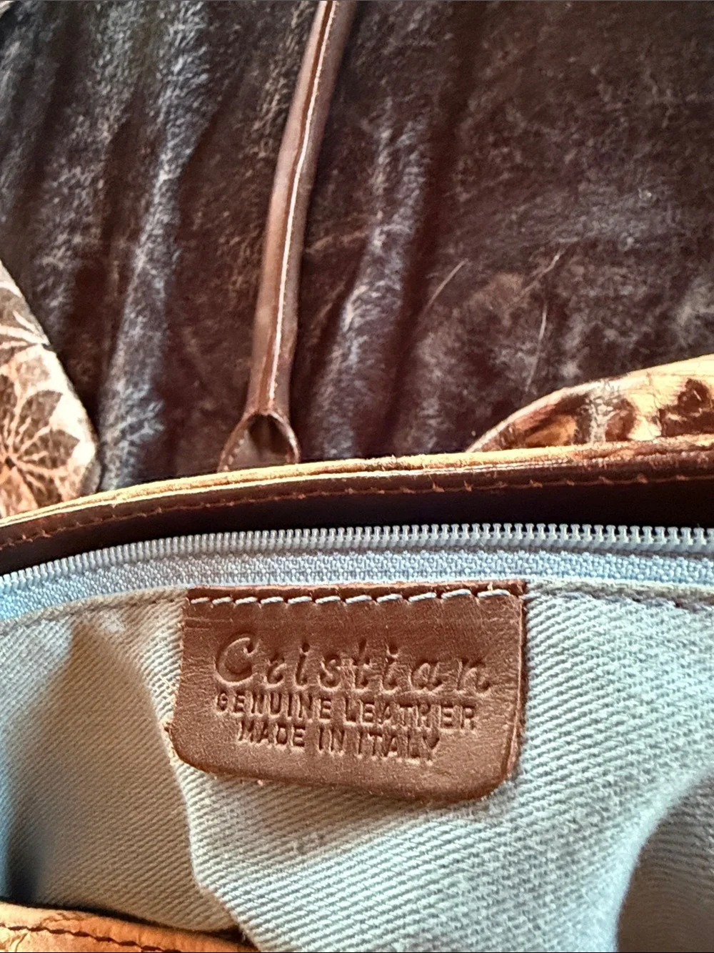 Italian designer, Genuine Leather Shoulder Bag - Brown and tan
